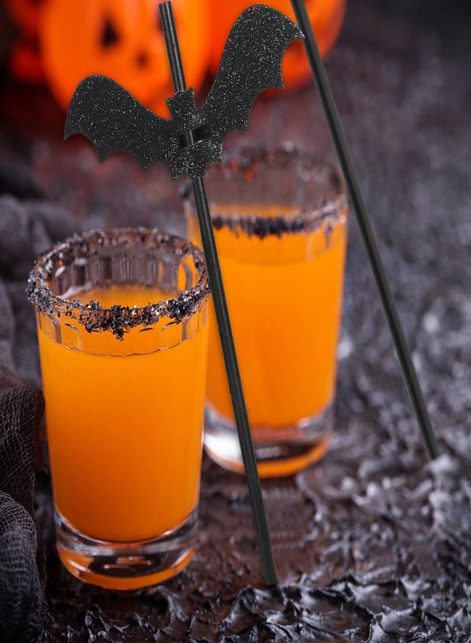 Whaline Halloween Paper Straws Glitter Bat Disposable Paper Straws Black Drinking Straw Halloween Bat Decorative Straw for Party Supplies Decoration, 25Pcs - Image 3